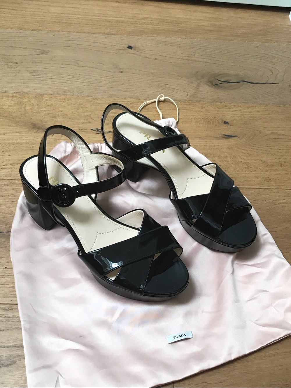 Prada Black Patent Cross-Strap Slingback Sandals